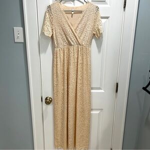 Pinkblush Ivory Lace Overlay Wrap Maternity Maxi - Medium Like New